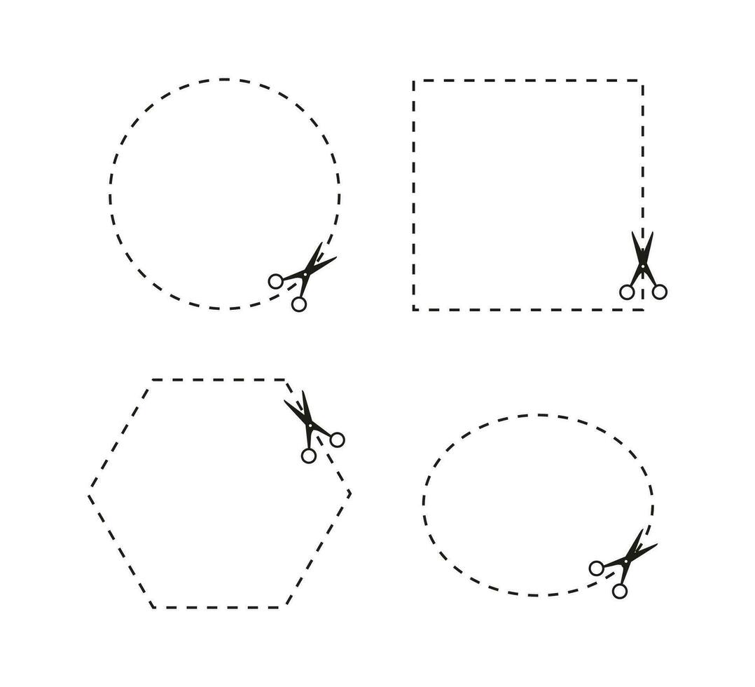 forbici nel carta tagliare stile su nero sfondo. forbici tagliare diverso forme. vettore illustrazione.