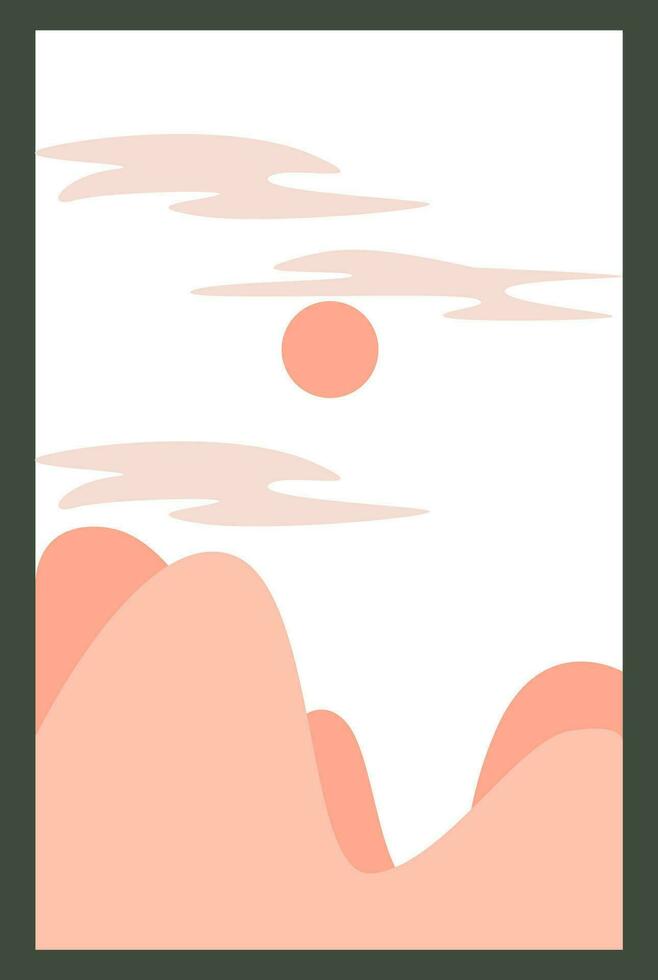 astratto montagna parete arte vettore. terra toni paesaggio sfondo con sole. semplice arte design per Stampa, coperchio, sfondo e parete arte. arancia deserto cielo vettore