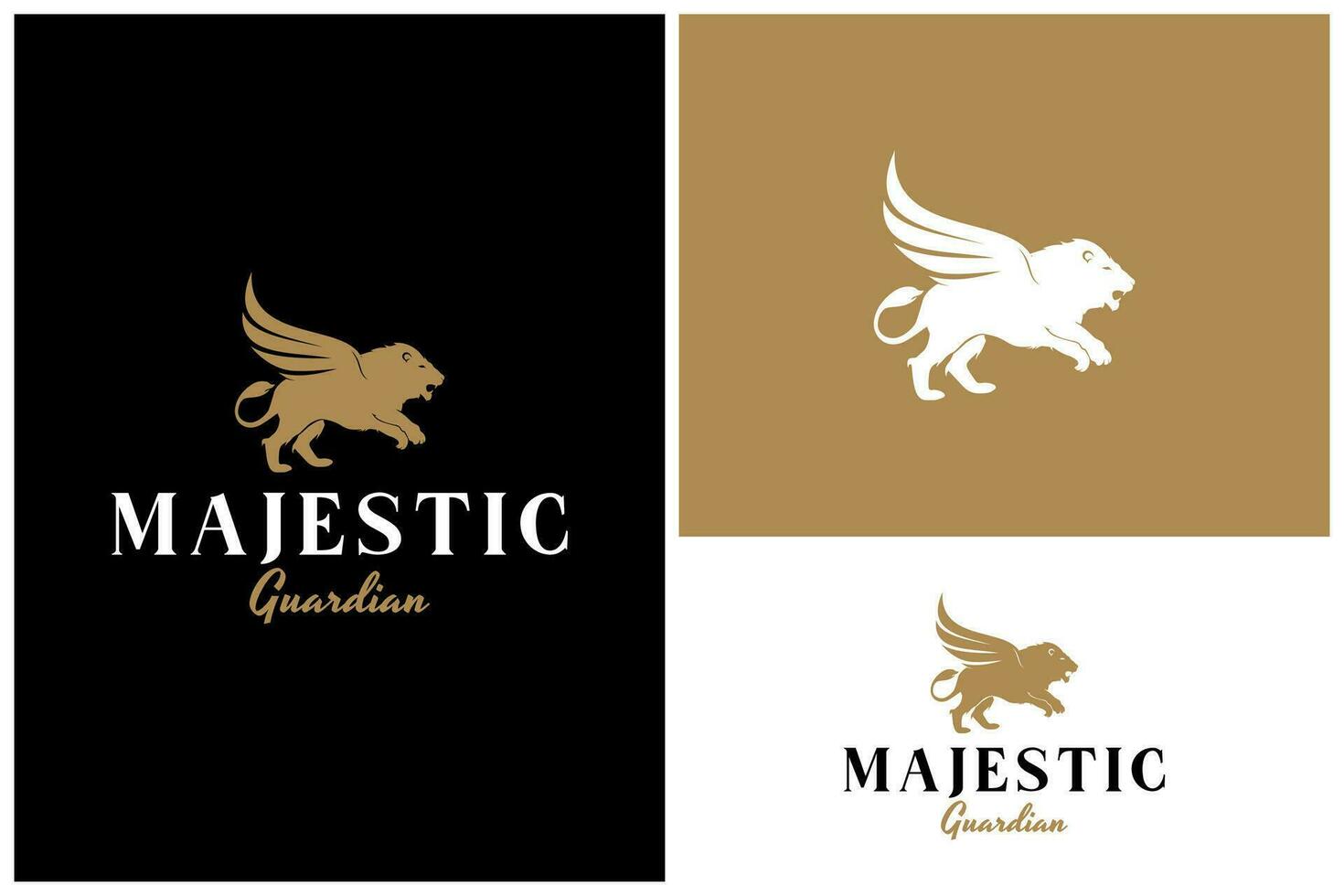 maestoso alato Leone re logo, grifone silhouette classico reale logo design vettore