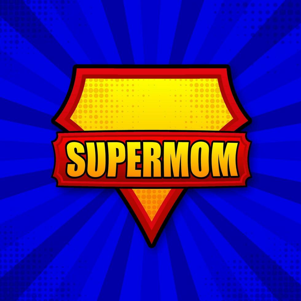 super-mamma logo modello. telaio con divergente raggi. super mamma scudo. vettore