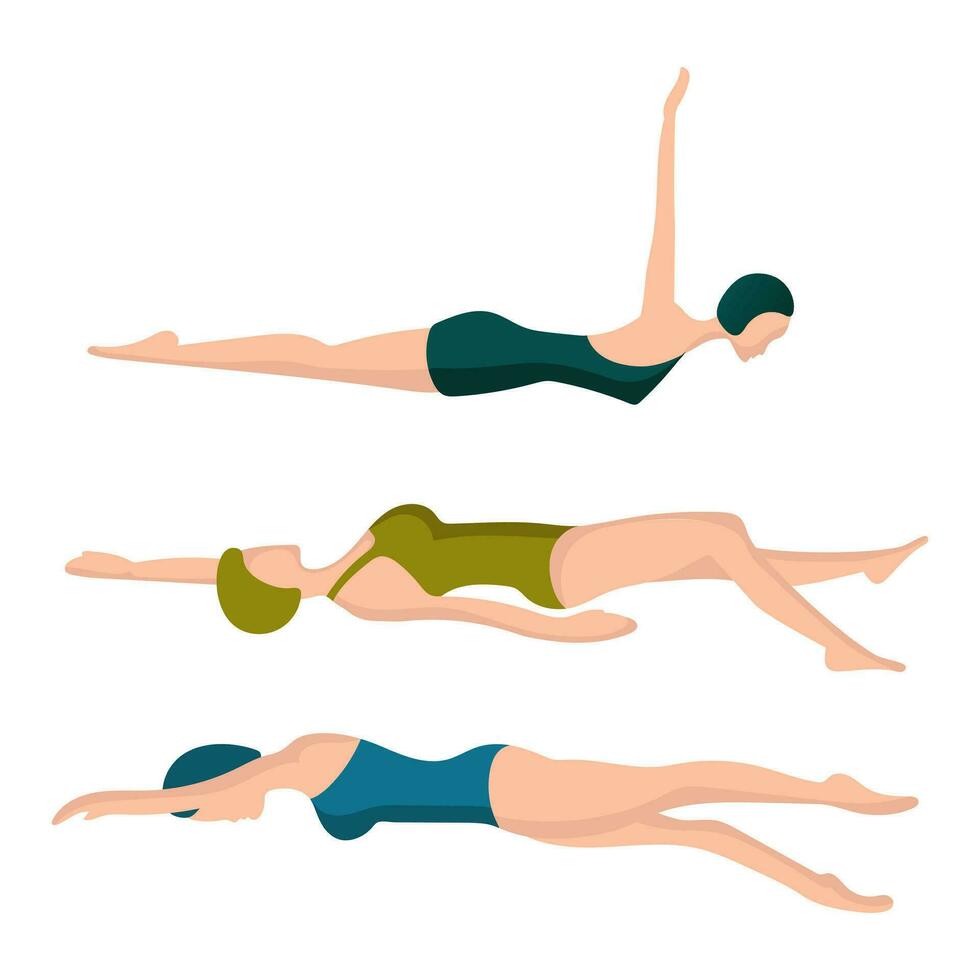 femmina nuotatore impostato azione vettore illustrazione