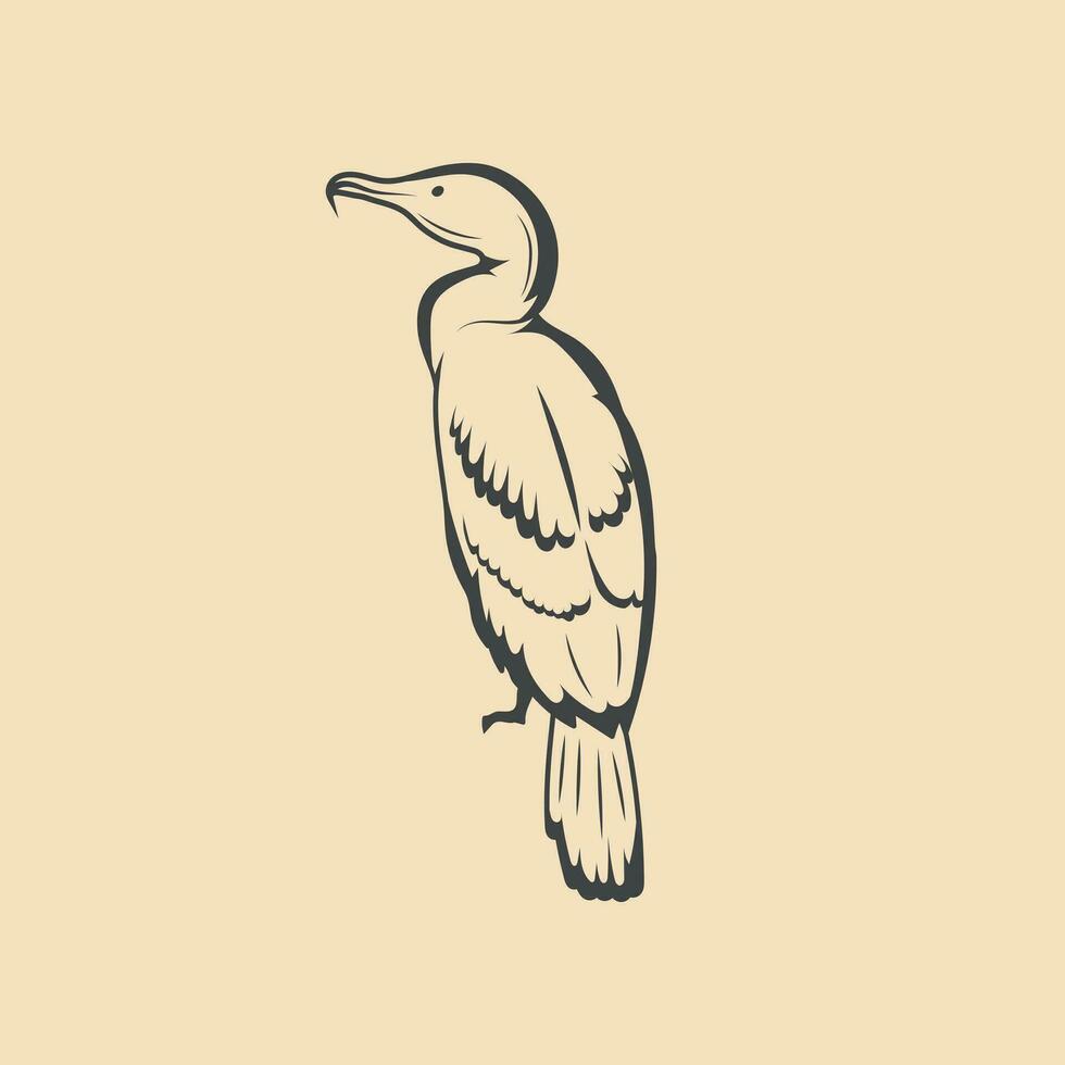 retrò cormorano uccello vettore azione illustrazione
