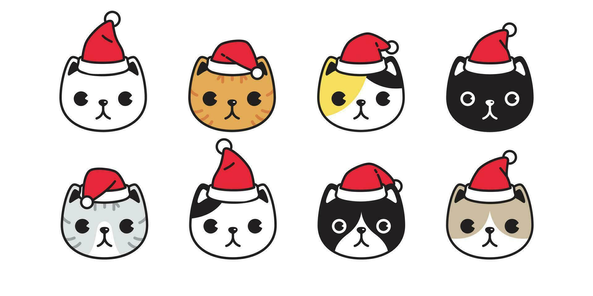 gatto vettore Natale Santa Claus cappello gattino calicò testa icona logo simbolo cartone animato personaggio illustrazione design