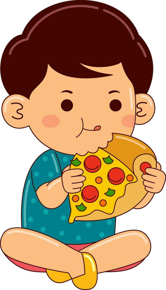 carino ragazzo bambini mangiare vettore illustrazione