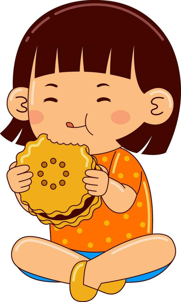 carino ragazza bambini mangiare cibo vettore illustrazione