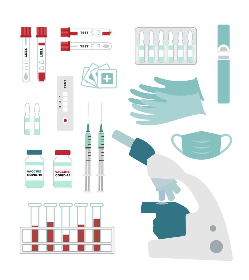 set di attrezzature per test e vaccinazione contro il coronavirus vettore