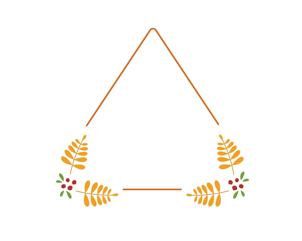 cornice triangolare autunnale con foglie di sorbo giallo vettore