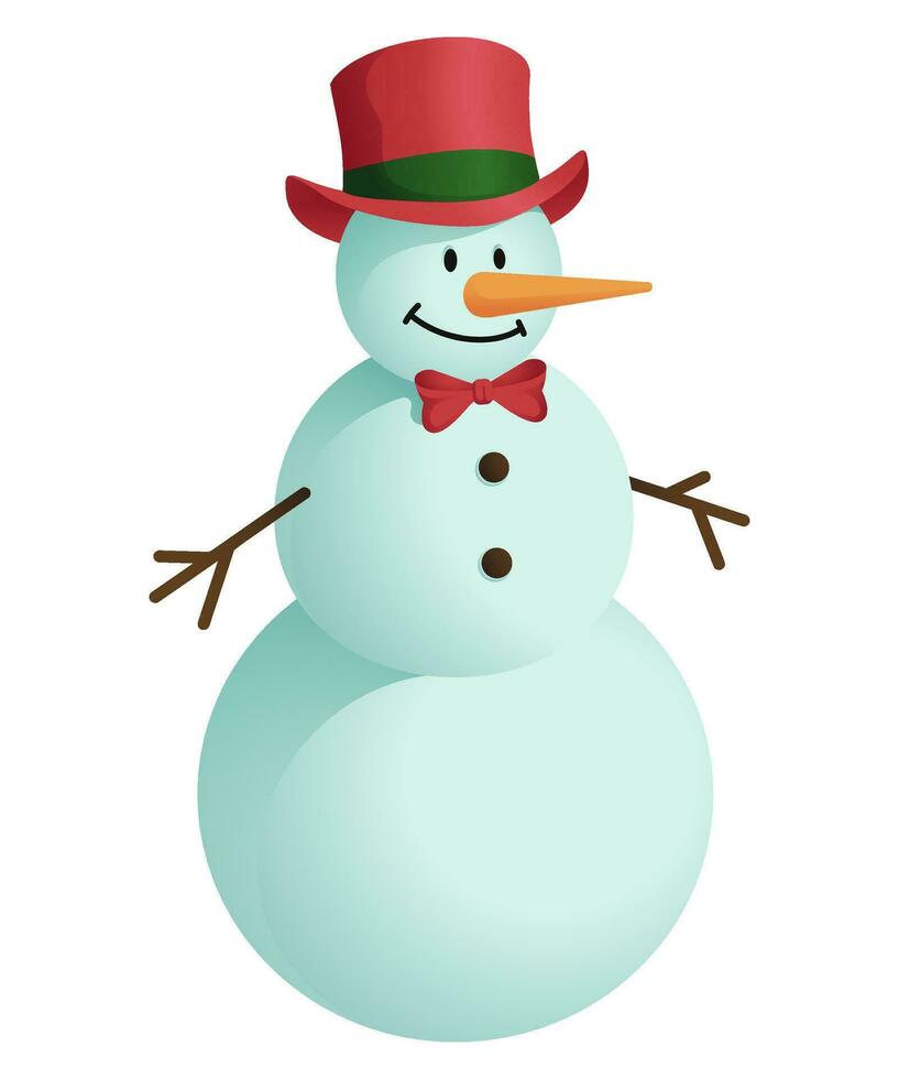 pupazzo di neve con rosso cappello e cravatta a farfalla isolato su bianca sfondo. per saluto carte, vendita decorazione e Natale eventi. vettore illustrazione