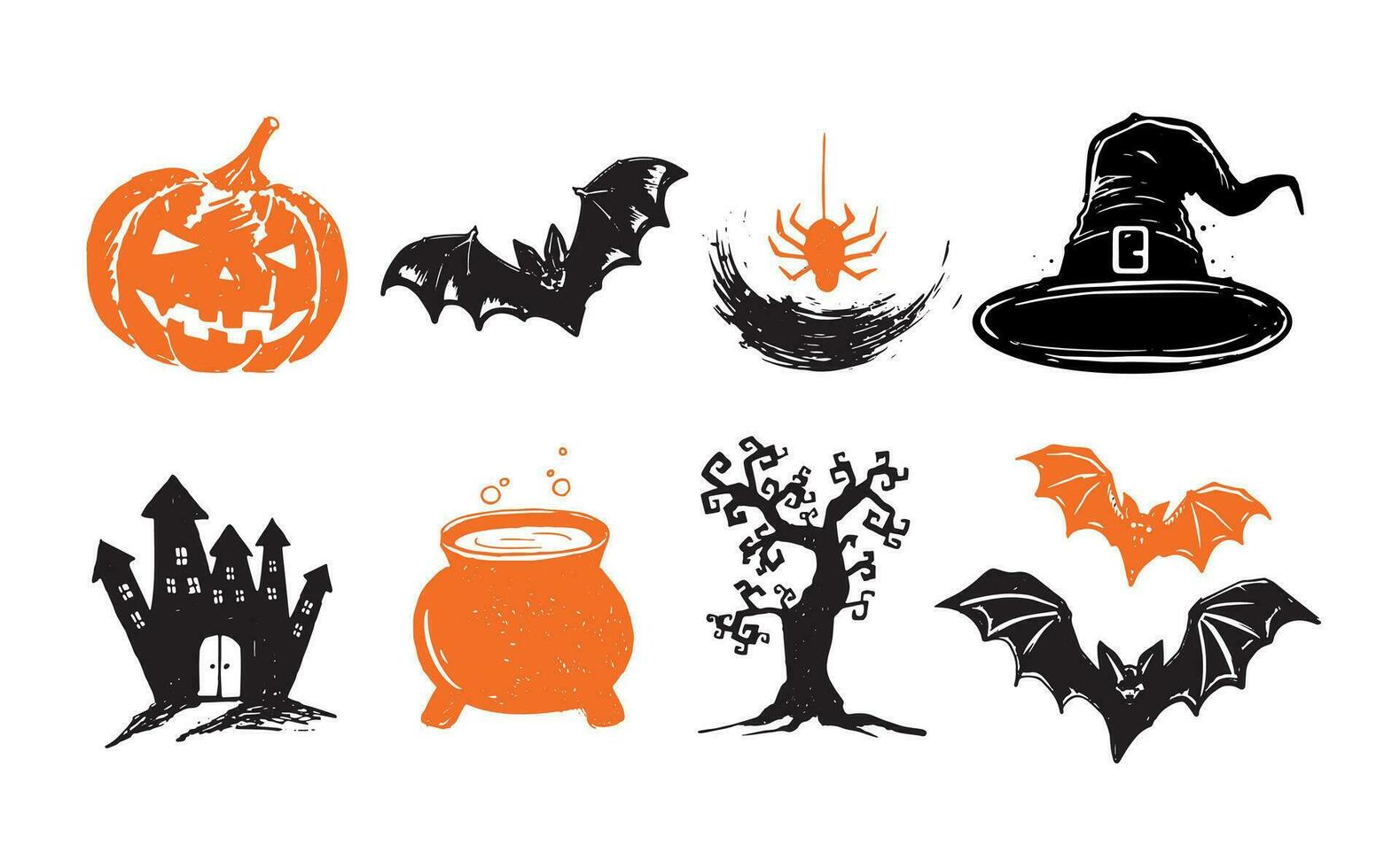 illustrazioni disegnate a mano di simboli di halloween vettore