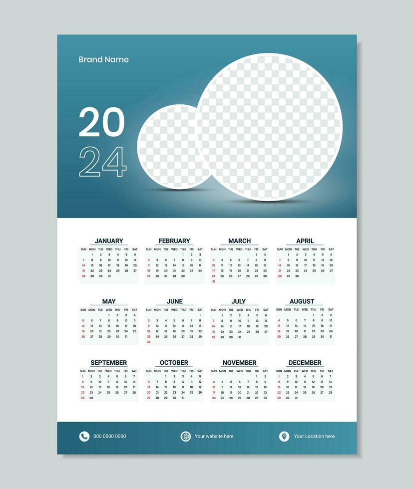 contento nuovo anno 2024 calendario design vettore