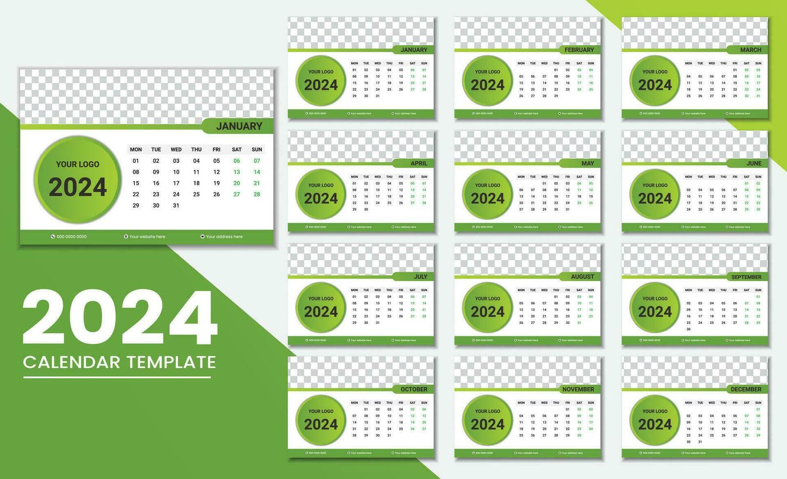 scrivania calendario 2024 o mensile settimanalmente programma nuovo anno calendario 2024 design modello. vettore