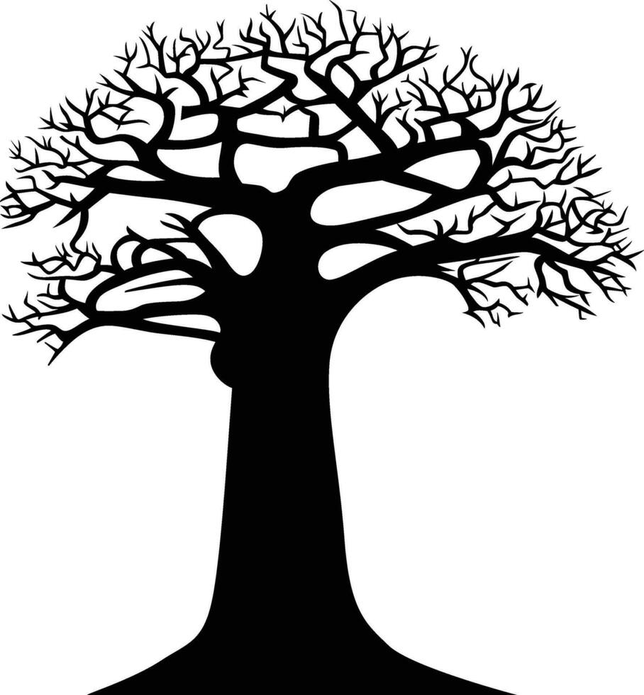 baobab albero nero e bianca silhouette vettore illustrazione, bottiglia albero, adansonia digitata , boa boa, Tabaldi, scimmia pane albero sottosopra giù albero azione vettore Immagine
