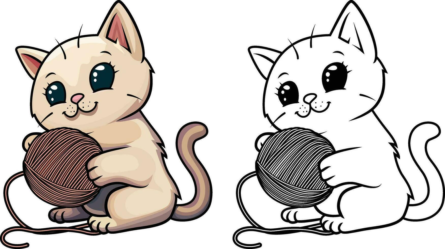 carino gatto giocando con un' filato vettore illustrazione, gattino giocando con lana , gatto giocando con un' palla vettore Immagine