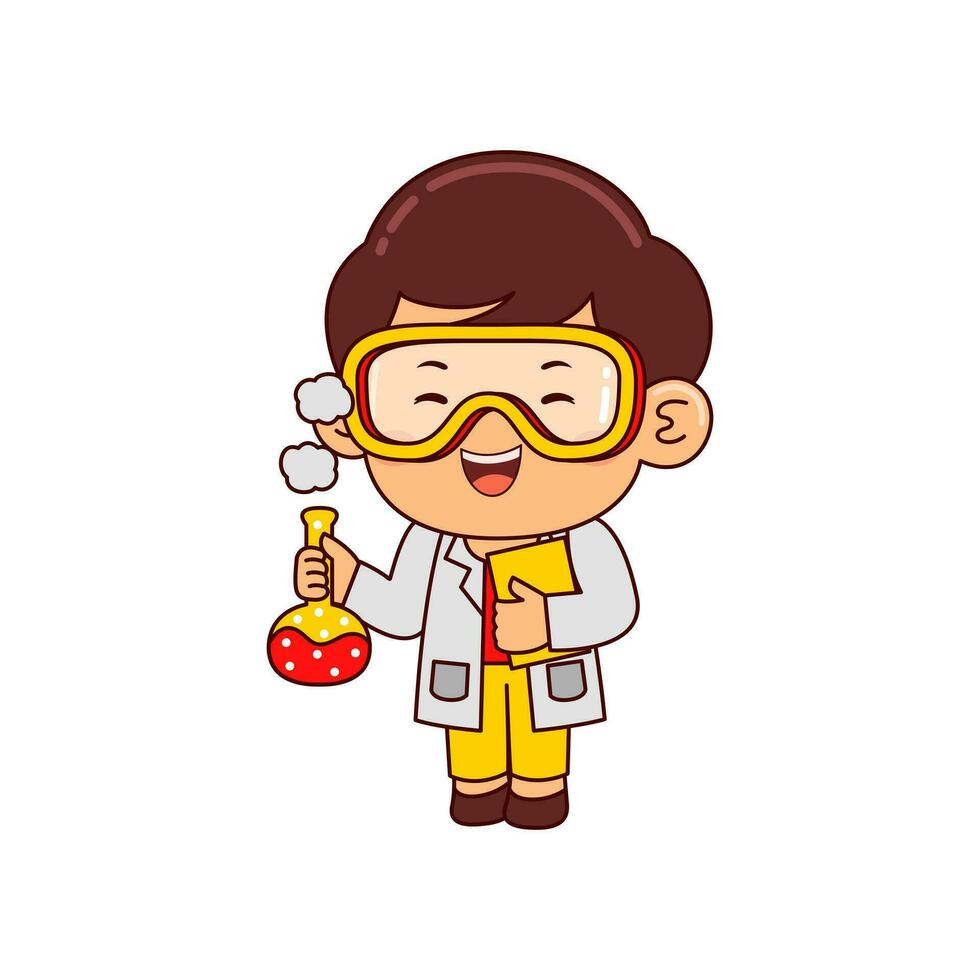 carino scienziato ragazzo cartone animato personaggio vettore illustrazione