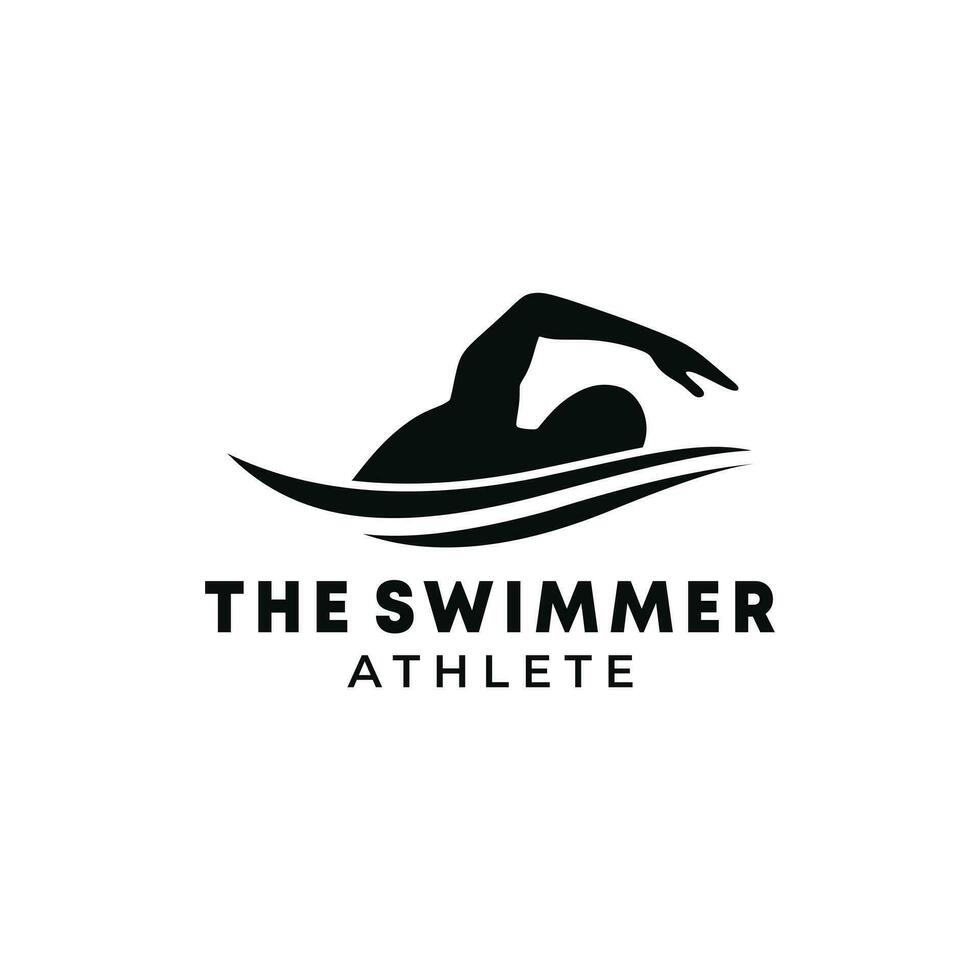 silhouette di un' persona nuoto, persona nuoto con braccia sollevato su nel sport logo design vettore