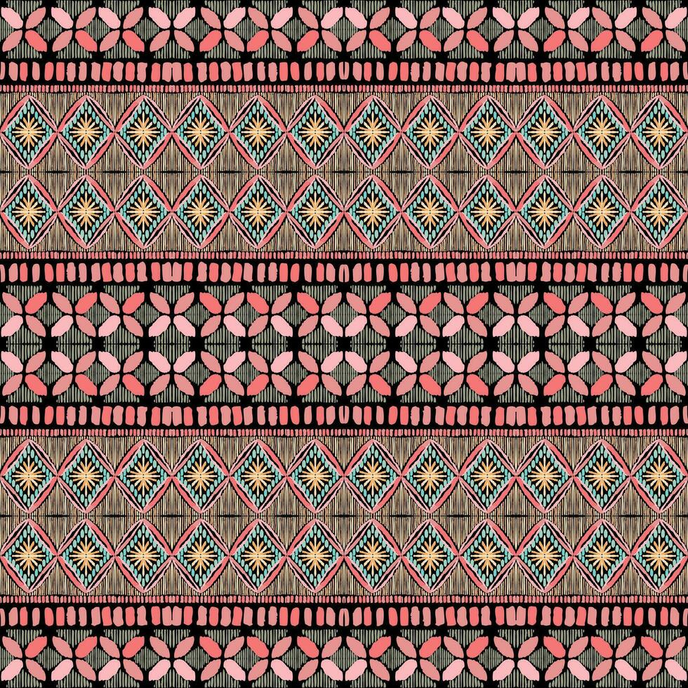 ikat floreale paisley ricamo su nero sfondo.geometrico etnico orientale modello tradizionale.azteco stile astratto vettore illustrazione.disegno per trama, tessuto, abbigliamento, avvolgimento, decorazione, tappeto.