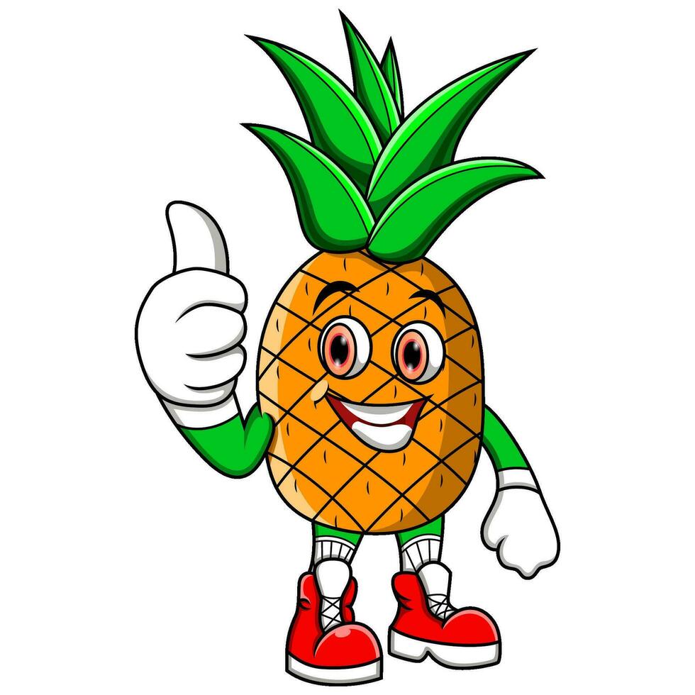 cartone animato ananas dando pollici su vettore