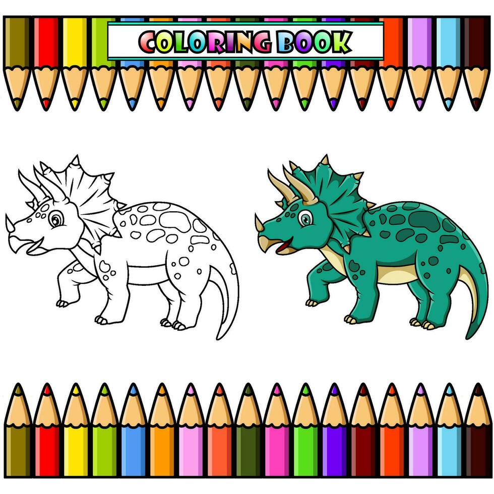 cartone animato triceratopo per colorazione libro vettore