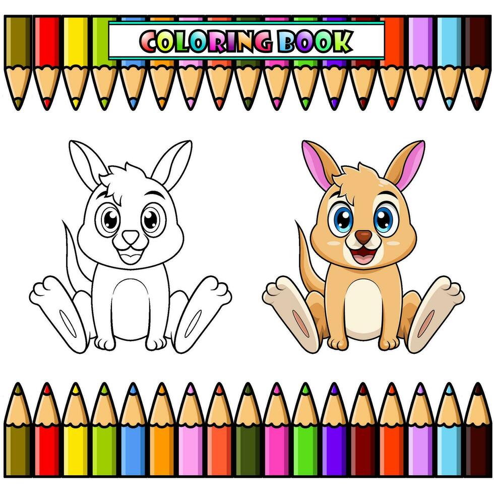 carino bambino canguro cartone animato seduta per colorazione vettore
