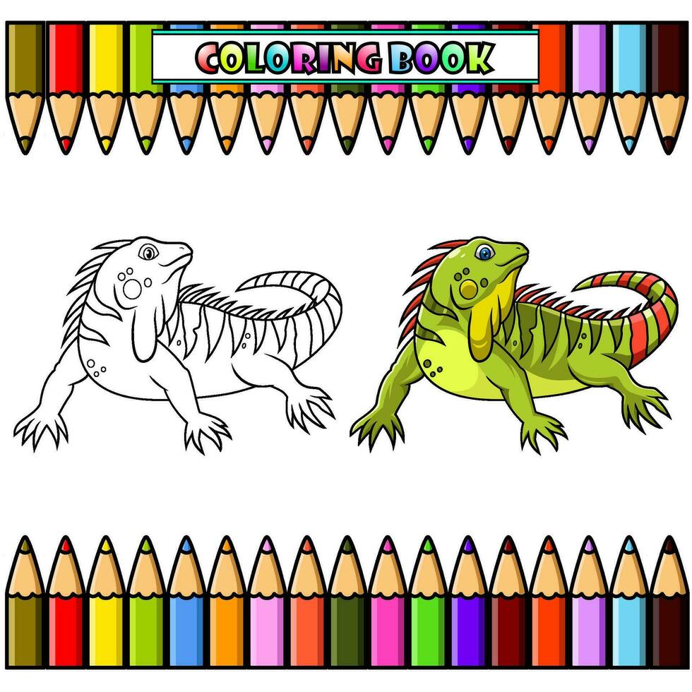 cartone animato iguana per colorazione libro vettore