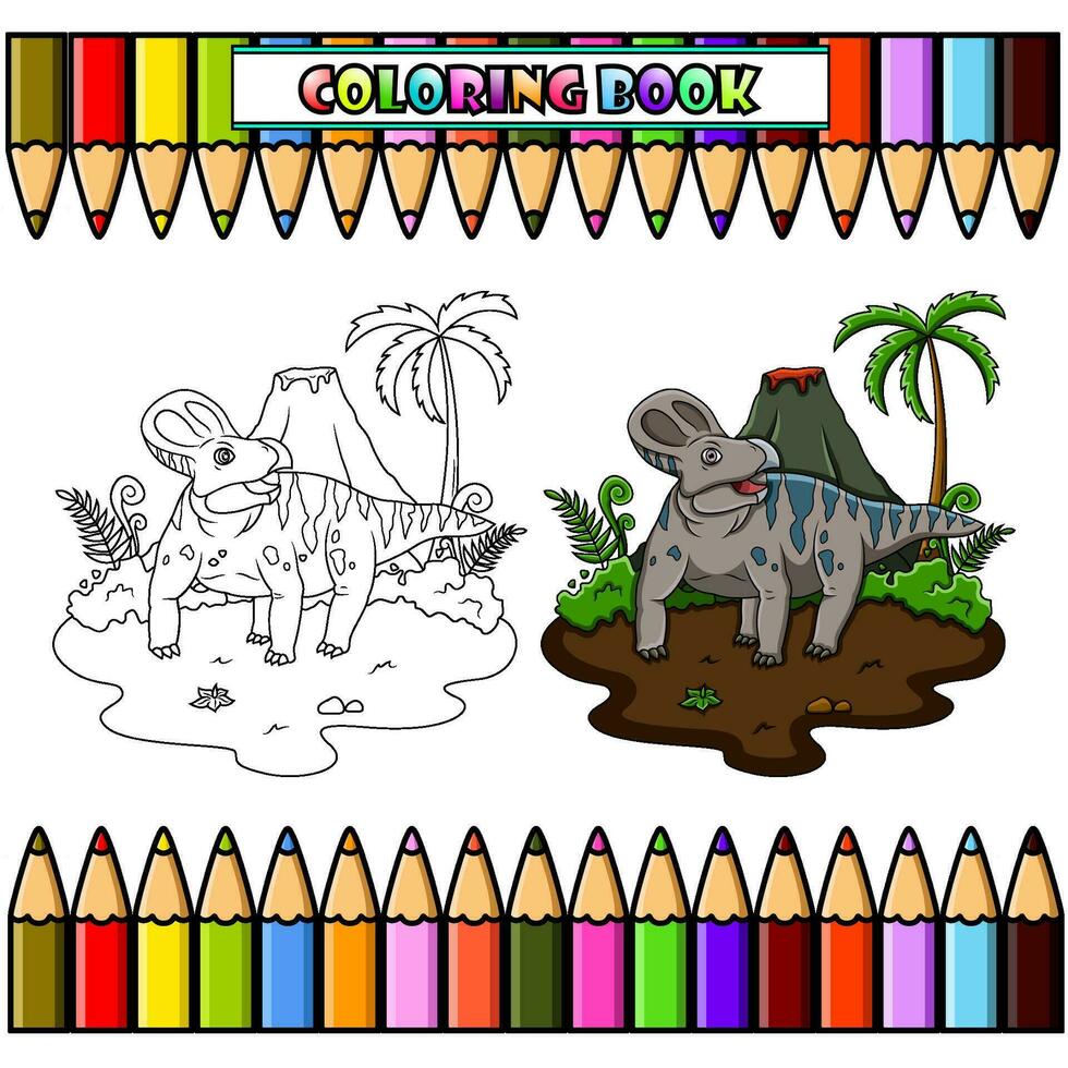 cartone animato protoceratopo nel il giungla per colorazione libro vettore
