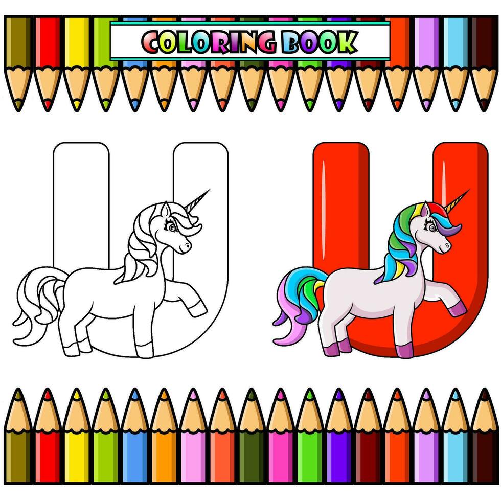 di base colorazione rgb prenotare, illustrazione di u lettera per unicorno vettore