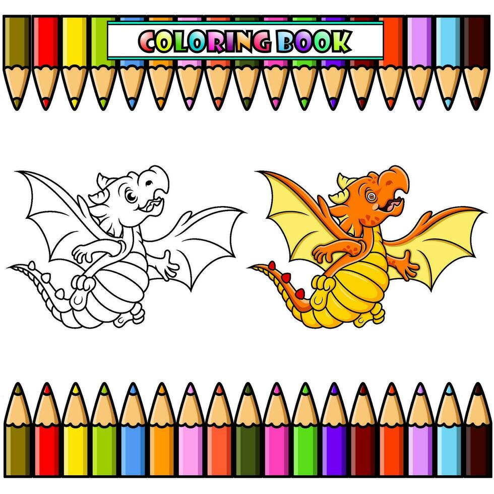 cartone animato bambino Drago volante per colorazione libro vettore
