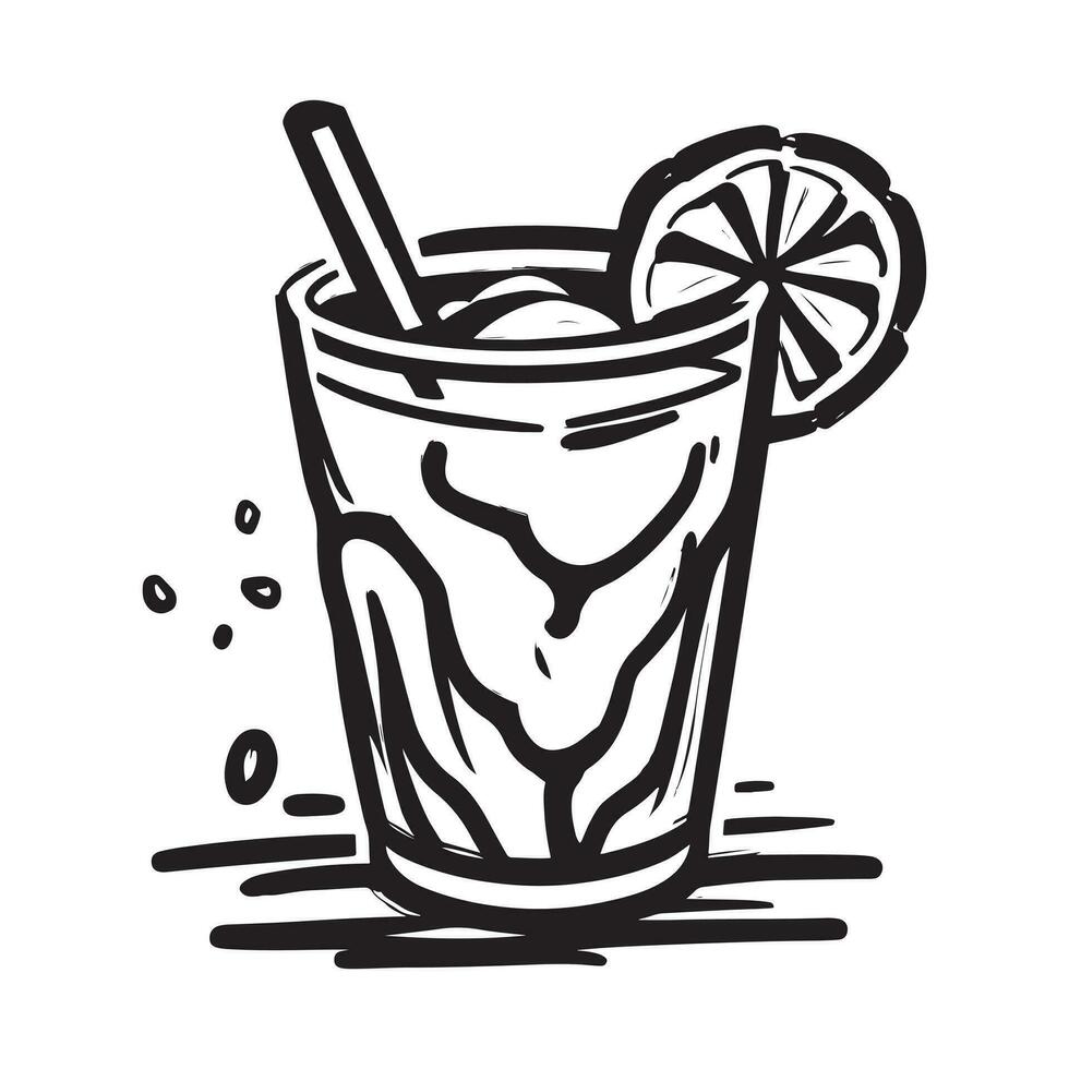 mano disegnato illustrazione di ghiaccio tè freddo bevanda servito su il bicchiere vettore
