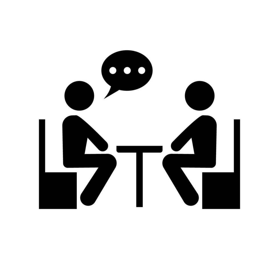 Due persone seduta e parlando silhouette icona. incontro e discutere. vettore. vettore