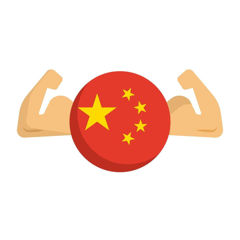 Cina affermando suo proprio energia con suo muscoli. Cinese bandiera e bicipite. vettore. vettore