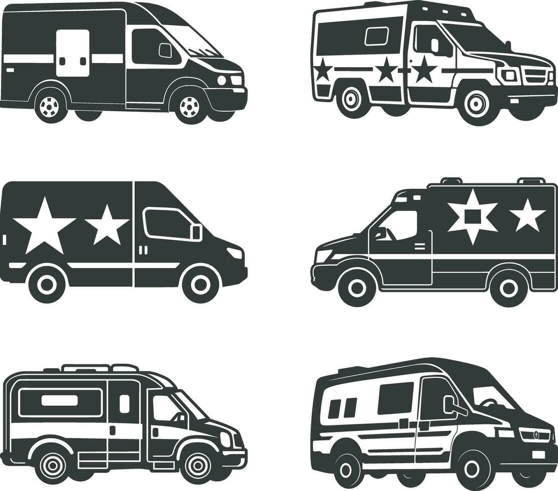 emergenza flotta nel azione ambulanza silhouette grafico vettore