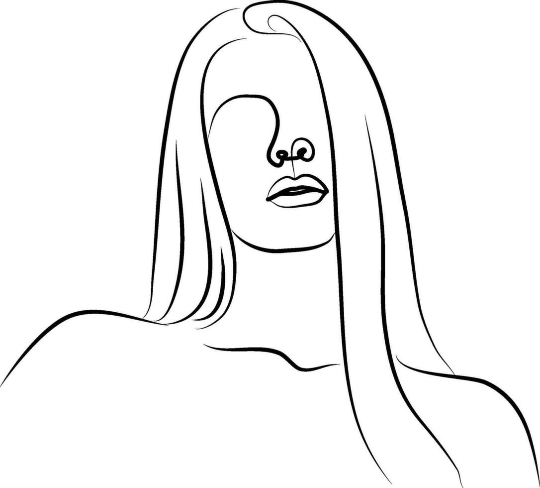 uno linea disegno viso. astratto donna ritratto. moderno minimalismo arte. uno linea ragazza o donna ritratto design. mano disegnato minimalismo stile vettore illustrazione. femmina signora linea arte illustrazione.