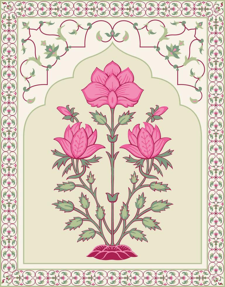 Mughal fiore motivo. botanico floreale etnico motivo, e indiano Mughal fiore motivo con sfondo. vettore