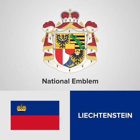 Emblema nazionale del Liechtenstein, mappa e bandiera vettore