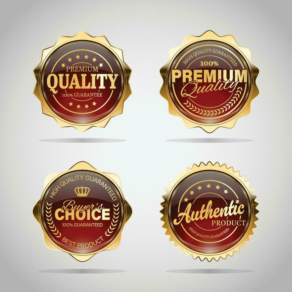 lusso d'oro rosso badge e etichette. retrò Vintage ▾ cerchio distintivo design vettore