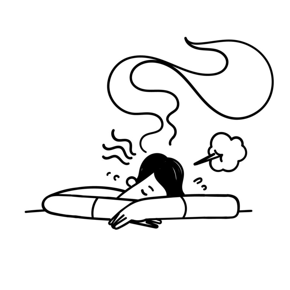 mano disegnato scarabocchio stanco persone con teste emitting Fumo vettore