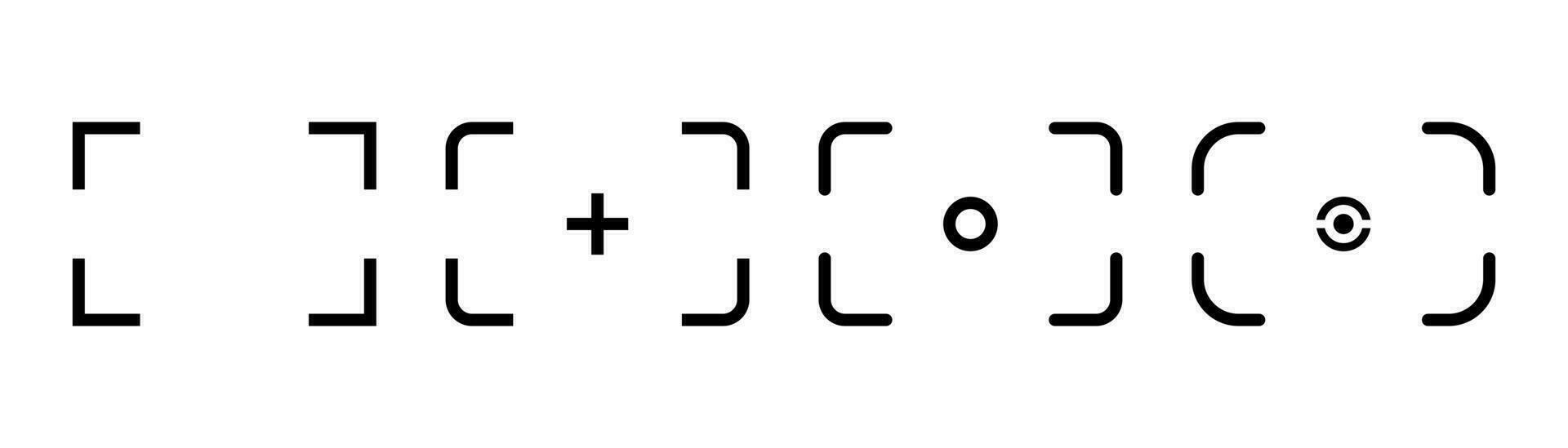 telecamera mirino icona. foto mirino simbolo nel linea. schema messa a fuoco mirino icone impostare. telecamera telaio nel linea vettore