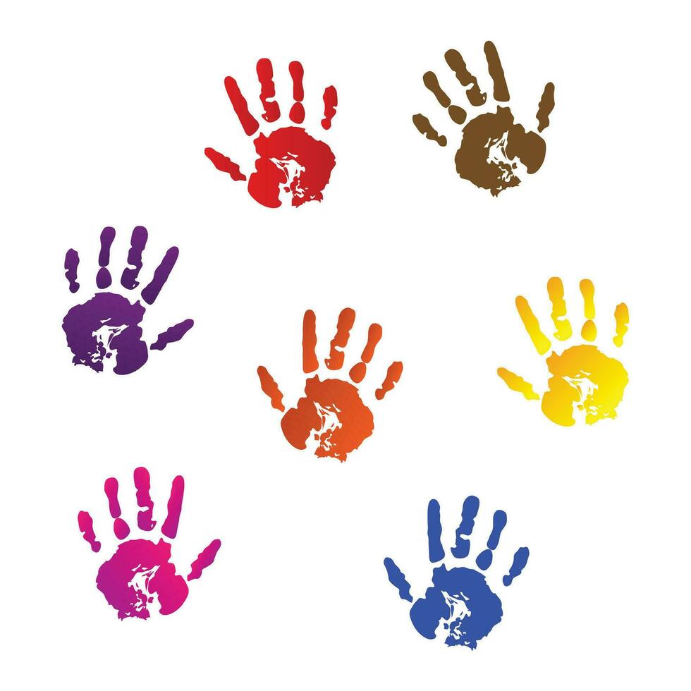 contento holi Festival manifesto sfondo, colorato impronte di mani isolato su bianca sfondo vettore