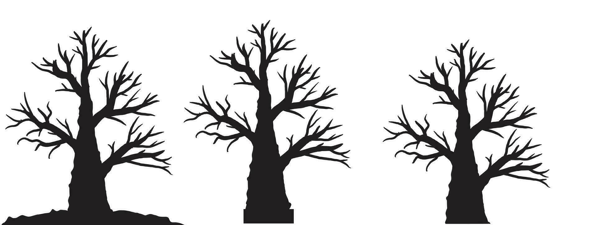 silhouette di morto albero vettore illustrazione. silhouette di alberi e rami senza le foglie. spoglio albero silhouette. nero ramo albero vettore. silhouette di un' spoglio albero.