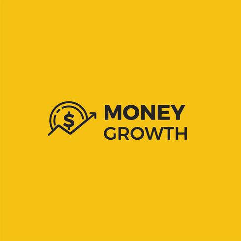 Logo di crescita del denaro. Dollaro della moneta con una freccia su logotype. Tassi di cambio finanza. Linea arte vettoriale e illustrazione realistica