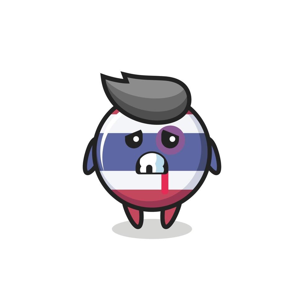 personaggio del distintivo della bandiera della thailandia ferito con la faccia ammaccata vettore