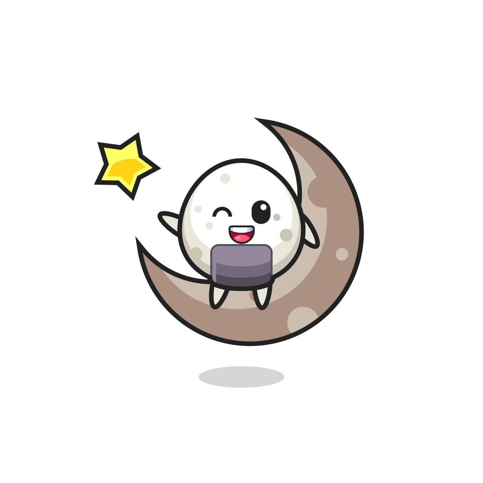 illustrazione del cartone animato onigiri seduto sulla mezza luna vettore
