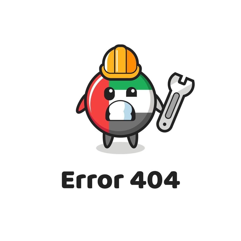 errore 404 con la simpatica mascotte del distintivo della bandiera degli Emirati Arabi Uniti vettore