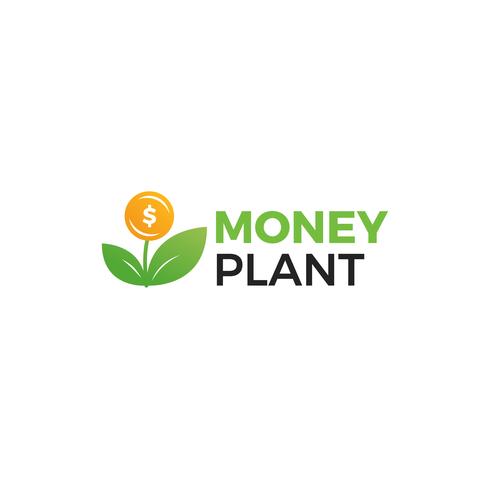 Logo della pianta del denaro. Crescita di investimenti e investimenti. Logotipo del fondo fiduciario. vettore