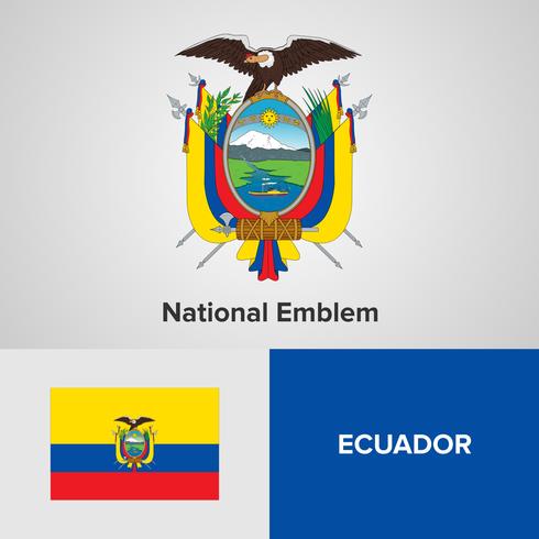 Emblema nazionale Ecuador, mappa e bandiera vettore