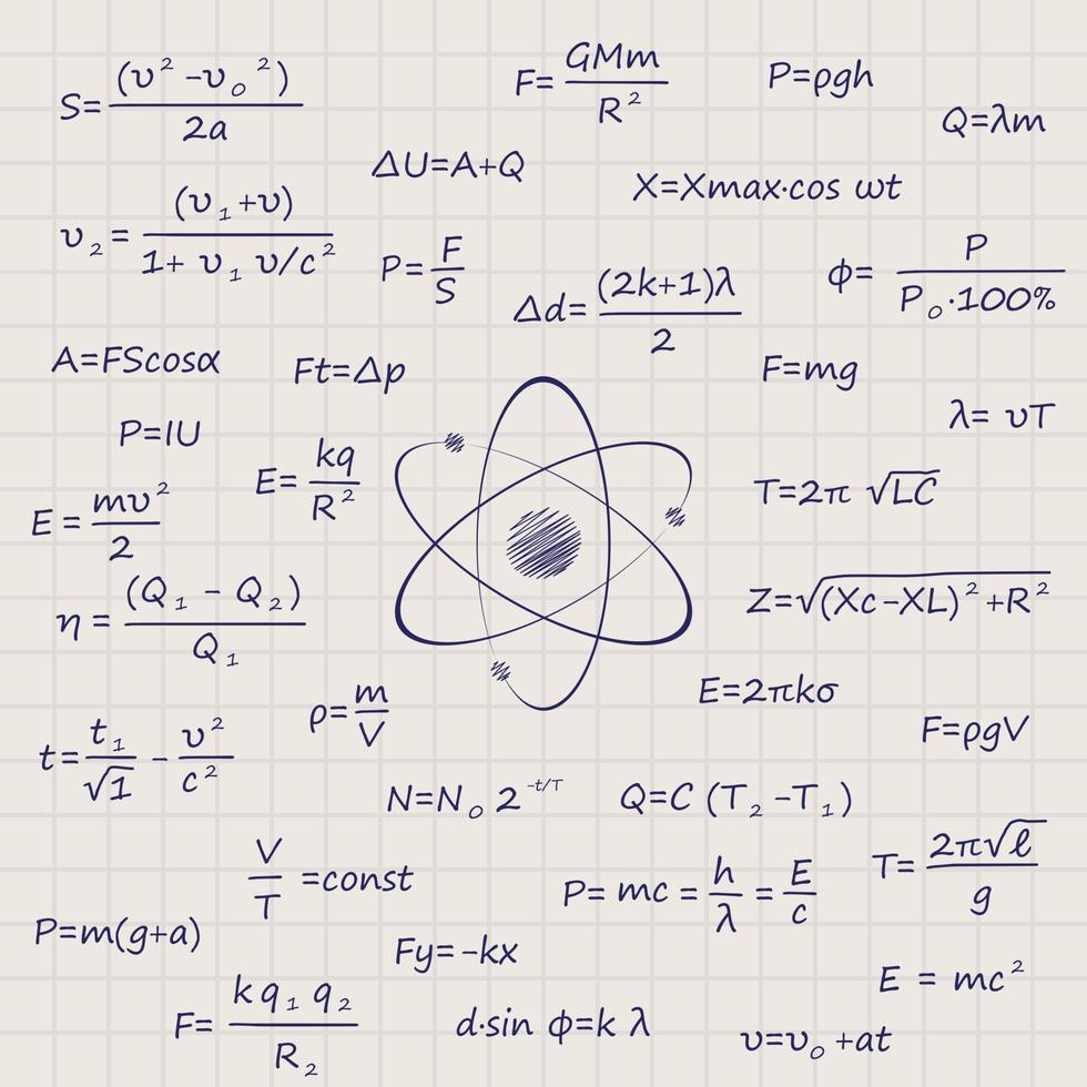 foglio di quaderno con modello di formule di fisica scientifica per il tuo design vettore