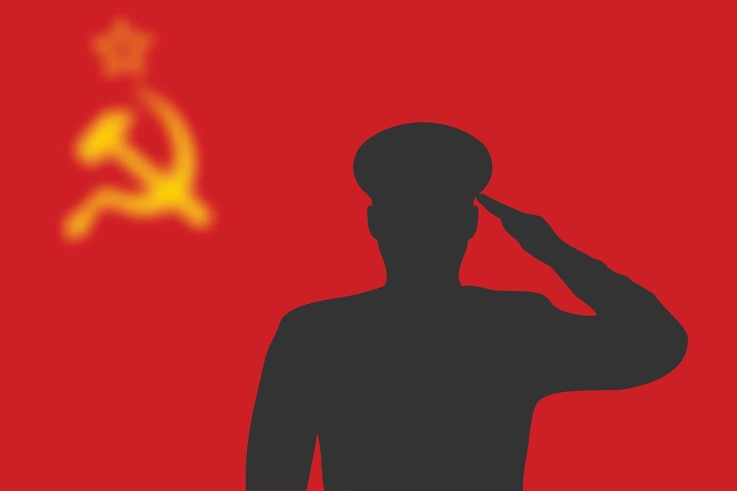 sagoma di saldatura su sfondo sfocato con bandiera dell'unione sovietica. vettore