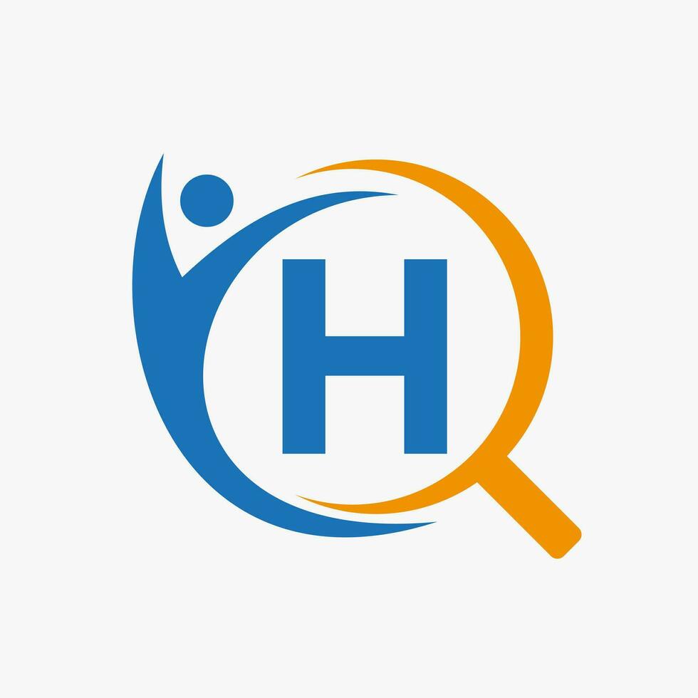 lettera h ricerca e heathcare logo design. Comunità mirino logo simbolo vettore