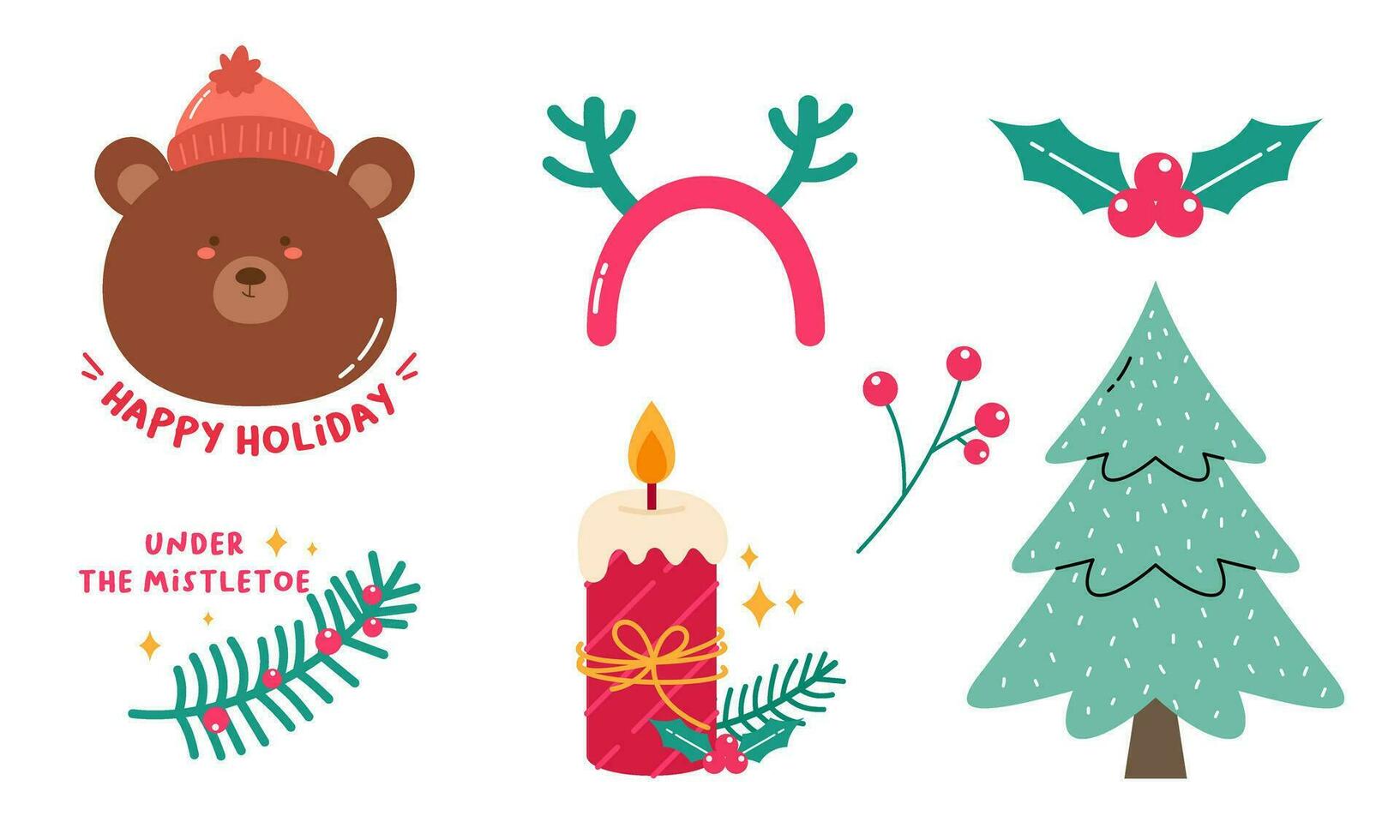 carino mano disegnato colorato Natale scarabocchi, impostato di Natale elementi collezione nel scarabocchio stile vettore