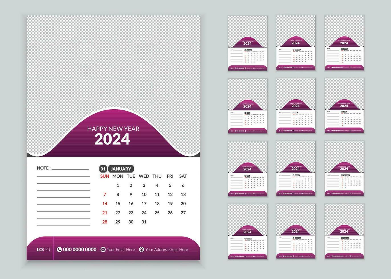 aziendale attività commerciale parete calendario 2024 vettore